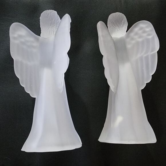 Set of 2 Frosted Christmas Angels Playing Harp Caroling Book Tea Light Decor - Picture 4 of 8